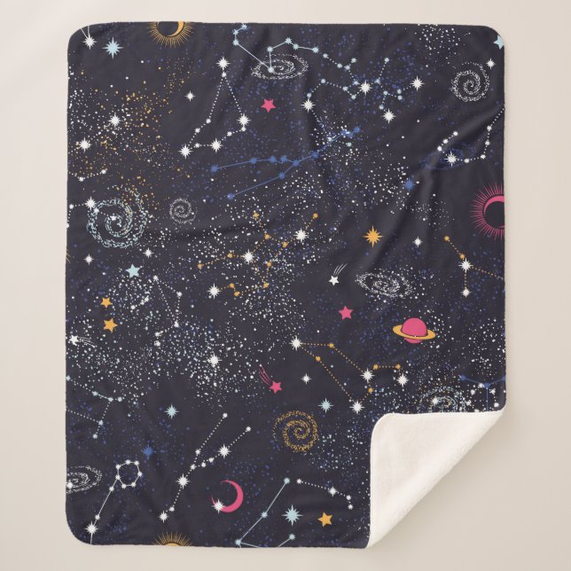 Space Galaxy constellation seamless pattern Sherpa Blanket (Front)