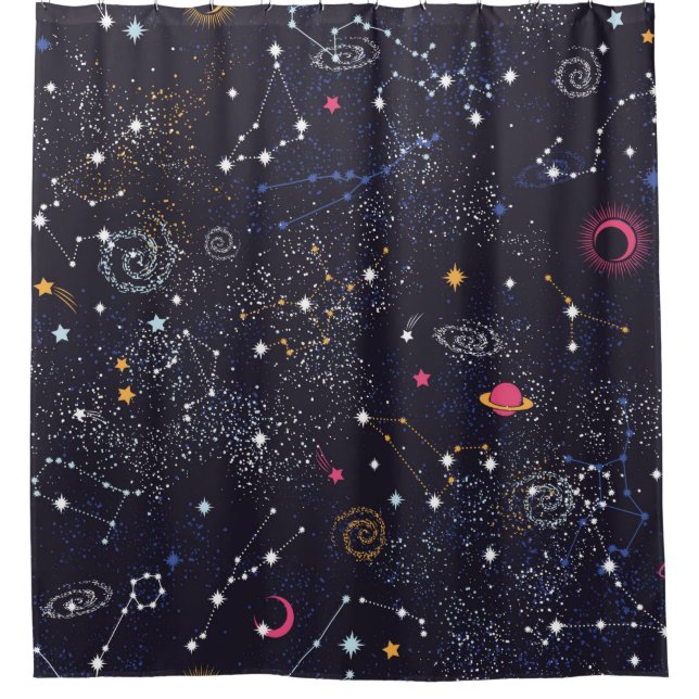Space Galaxy constellation seamless pattern Shower Curtain (Front)