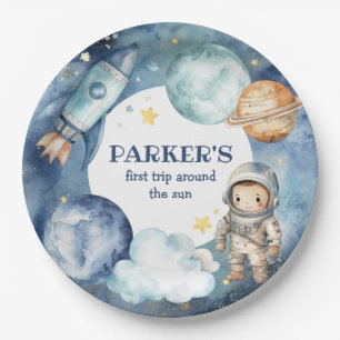 Space Galaxy First Trip Around the Sun Birthday Paper Plate