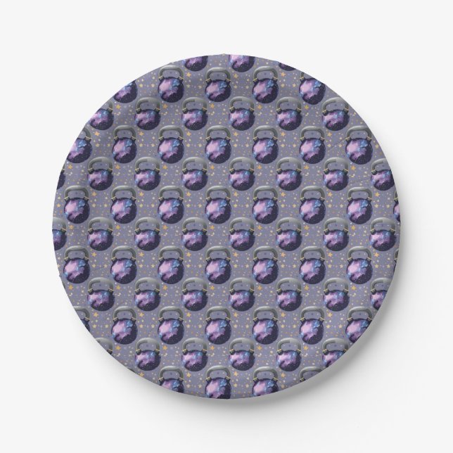 Space Galaxy Kettlebell Paper Plate (Front)