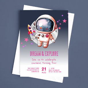 Space Galaxy Moon 4th Birthday Invitation