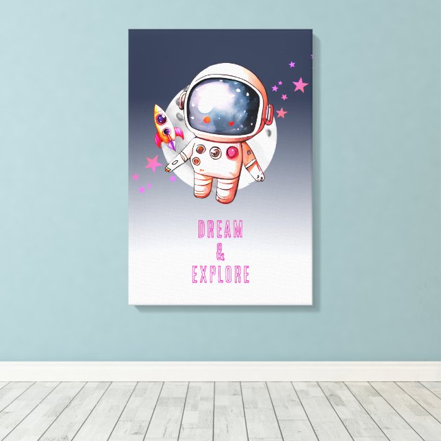 Space Galaxy Moon Astronaut Canvas Print (Insitu(Wood Floor))