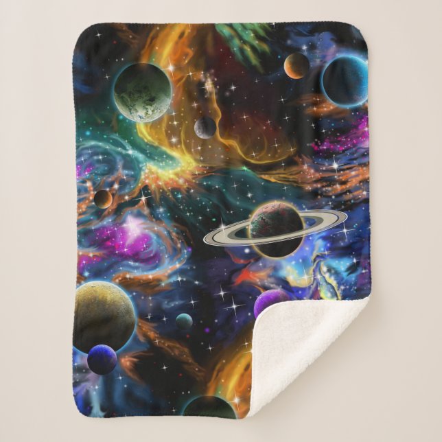 Space Galaxy Nebula, Planets, Small Sherpa Blanket (Front)