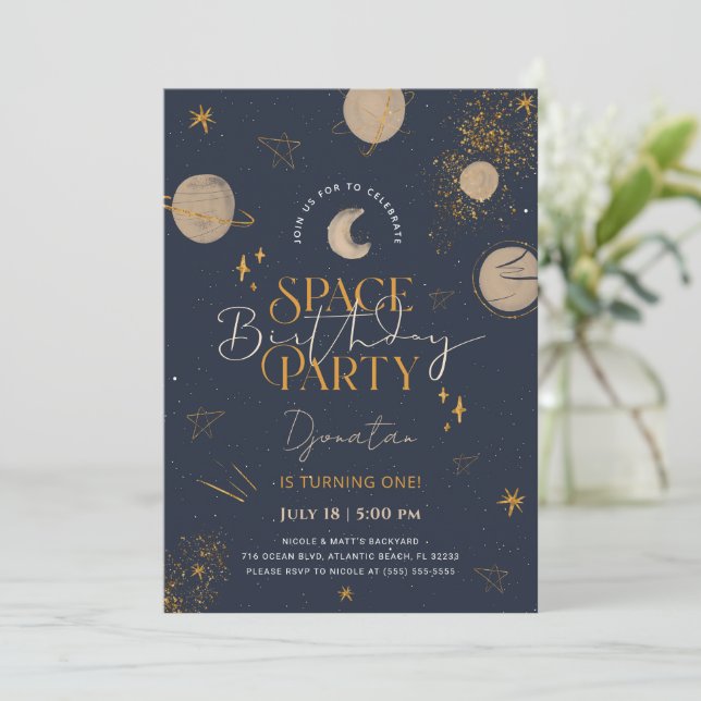 Space Galaxy Planets Birthday Invitation (Standing Front)