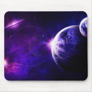 Space Galaxy Planets Stars in Purple Blue Tones Mouse Mat