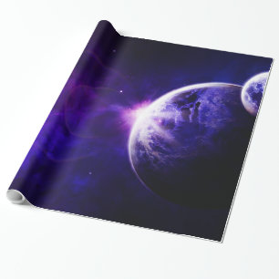 Space Galaxy Planets Stars in Purple Blue Tones Wrapping Paper