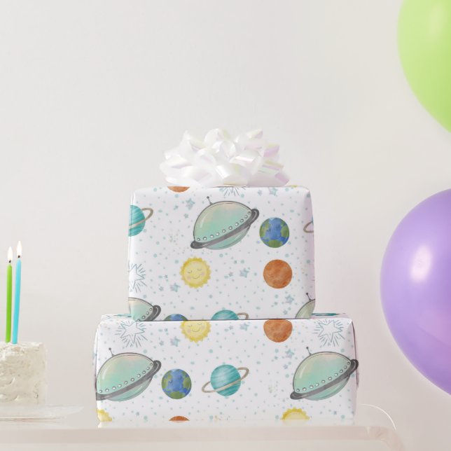 Space Galaxy Planets, Stars & Rocket  Orbits astro Wrapping Paper (Party Gifts)