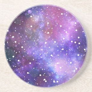 Space galaxy stars purple coffee coasters art