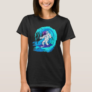 Space Galaxy Surfer Astronaut Surfing Blue Wave Ri T-Shirt
