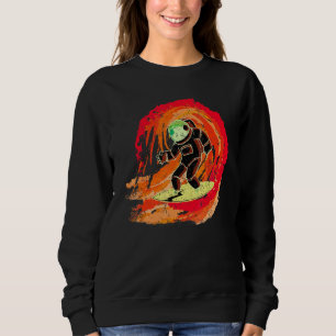 Space Galaxy Surfer Astronaut Surfing Red Wave Rid Sweatshirt