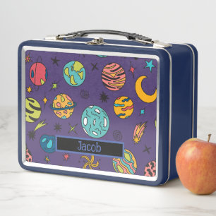 Space Galaxy themed Customisable Name  Metal Lunch Box