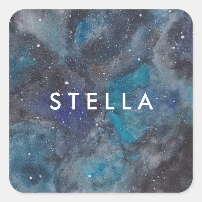 Space Galaxy Themed Starry Personalised Name Square Sticker (Front)