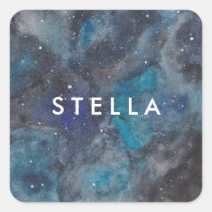 Space Galaxy Themed Starry Personalised Name Square Sticker