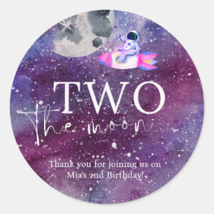 Space Galaxy Two the Moon Birthday Thank you  Classic Round Sticker