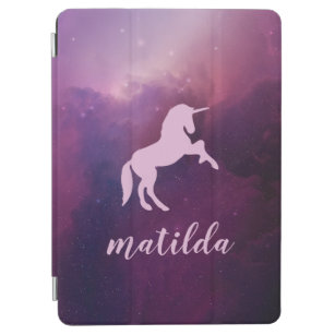 Space galaxy unicorn and script text personalised iPad air cover