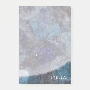 Space Galaxy Watercolor Moon Stars Personalized Post-it Notes