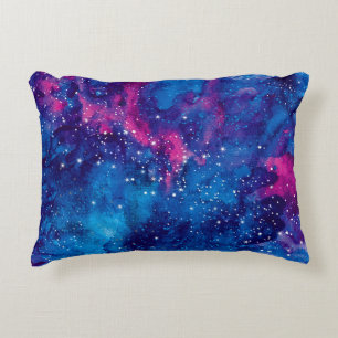 Space galaxy watercolor night sky with stars and n decorative cushion