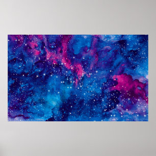 Space galaxy watercolor night sky with stars and n poster