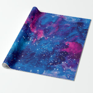 Space galaxy watercolor night sky with stars and n wrapping paper