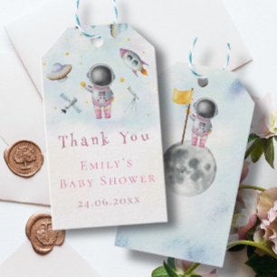 Space girl Astronaut pink rocket galaxy ship star Gift Tags