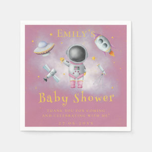 Space girl Astronaut pink rockets star Baby Shower Napkin
