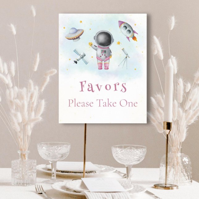 Space girl Astronaut pink rockets stars Favors Poster (Creator Uploaded)