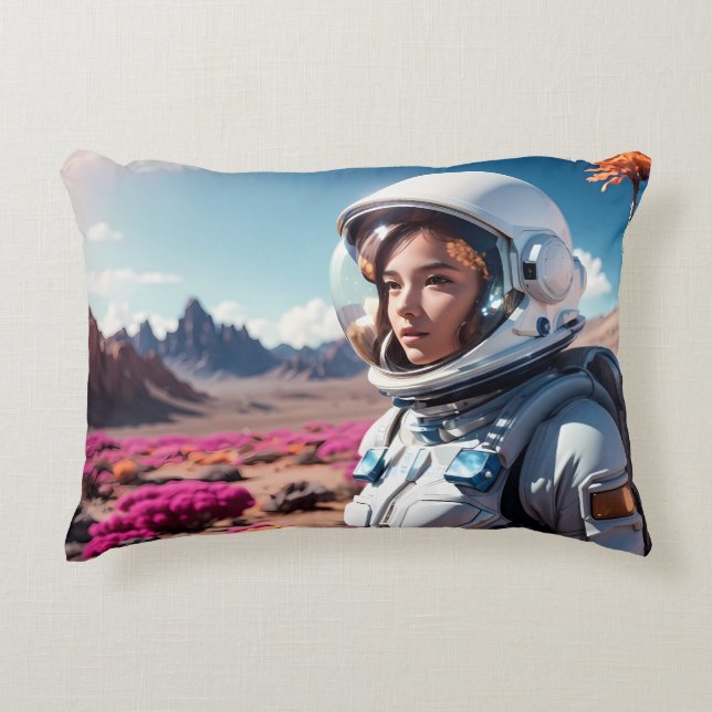 Space girl explores planet |  decorative cushion (Front)