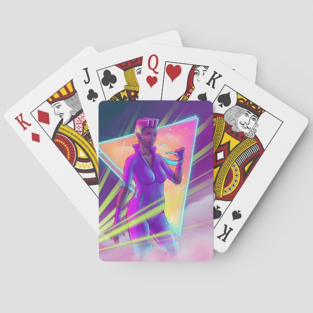 Space Girl Synthwave Cyberpunk Futuristic Art Playing Cards (Back)