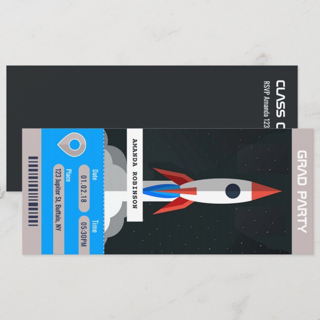Space Graduation Party Travel Ticket Invitation (Front/Back)