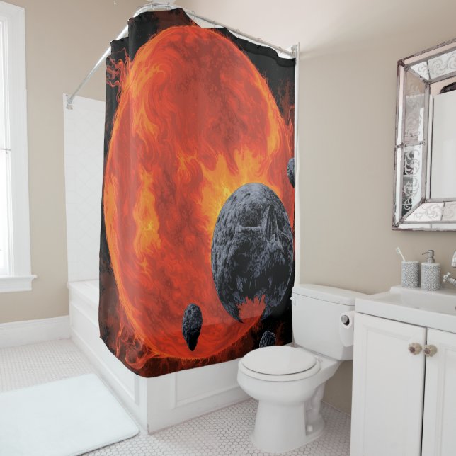 Space Graveyard Skull Halloween Galaxy of Horrors Shower Curtain (In Situ)