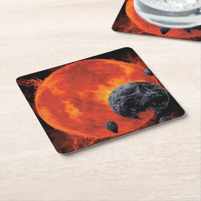 Space Graveyard Skull Halloween Galaxy of Horrors Square Paper Coaster (Angled)