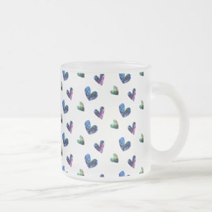 Space Hearts Frosted Glass Coffee Mug