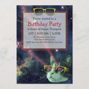 Space Hipster Cat Birthday Invitation