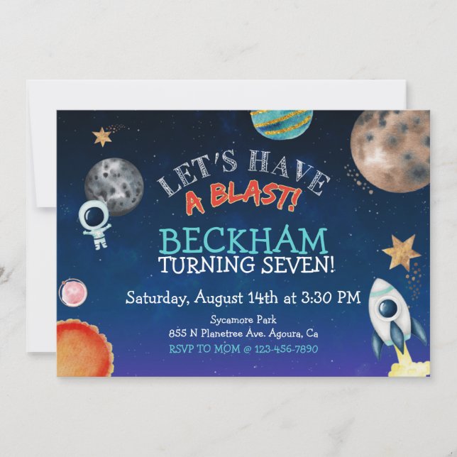 SPACE INVITE, KIDS BIRTHDAY, SPACE THEME  ANNOUNCEMENT (Front)