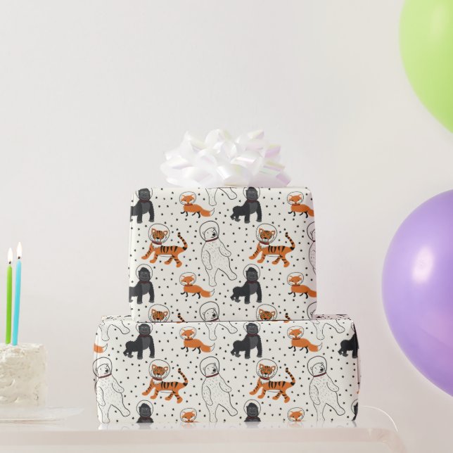 Space is Wild Animal Astronauts Patterned Wrapping Paper (Party Gifts)