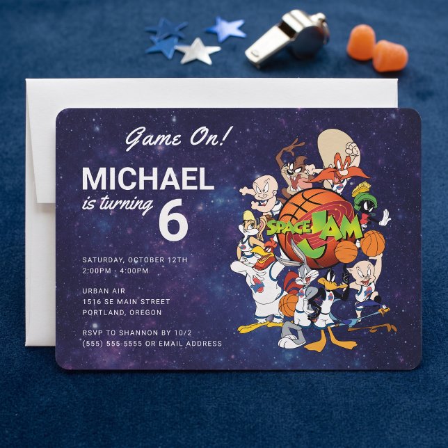 SPACE JAM™ Birthday  Invitation (Simulated invitation on table)