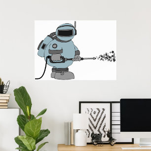 Space Janitor Spraying Stars Sci-Fi Astronaut  Poster