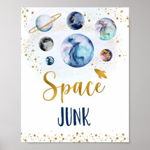 Space Junk Galaxy Blue Gold Birthday Snack Sign