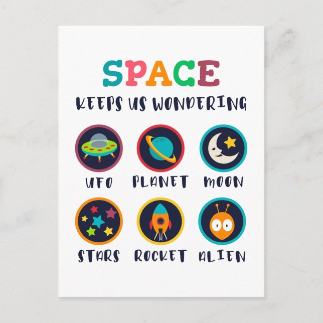 Space keeps us wondering postcard (Front)