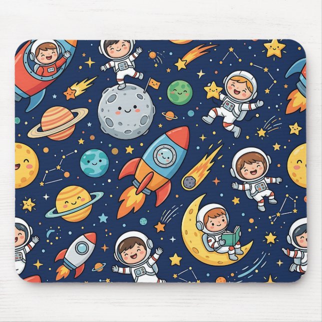 Space Kid Mousepad – Astronaut Rocket Pattern (Front)