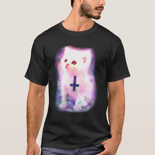 Space Kitten With Inverted cross T-Shirt (Front)
