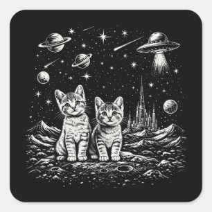 Space Kittens Cats in Cosmos Square Sticker