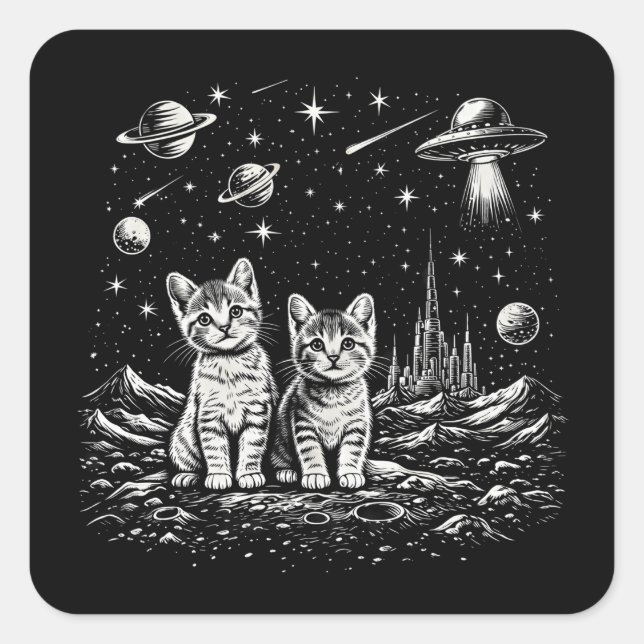 Space Kittens Cats in Cosmos Square Sticker (Front)