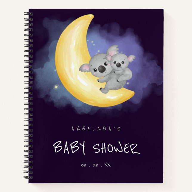 Space Koala Baby Shower Gift List Notebook (Front)
