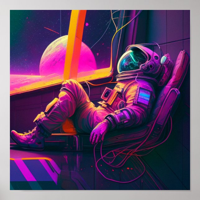 "Space Lounge" - Futuristic Neon Art Poster (Front)