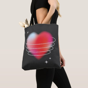 Space love, red heart hitech design valentine tote bag