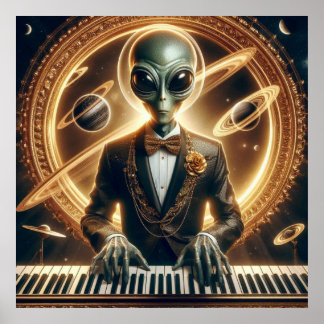 Space Male Alien Playing Piano Well Dressed Poster