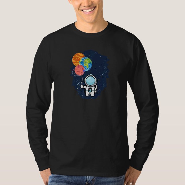Space Man Planet Balloon Galaxy Outer Space Astron T-Shirt (Front)