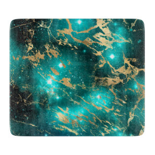 Space Marble Black Green Starry Night Golden Cutting Board
