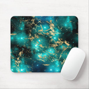 Space Marble Black Green Starry Night Golden Mouse Mat
